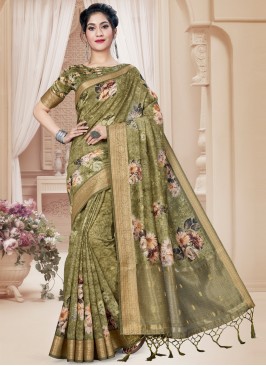 Baronial Digital Print Green Art Silk Printed Sare