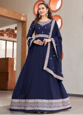 Baronial Dori Work Faux Georgette Navy Blue Salwar Kameez