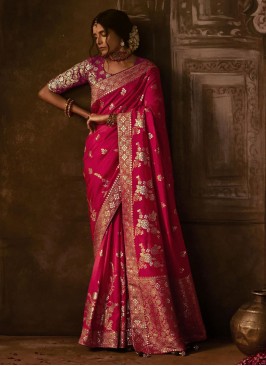 Baronial Pink Weaving Silk Trendy Saree