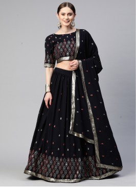 Beatify Navy Blue Embroidered Georgette Festive Wear LEhenga Choli