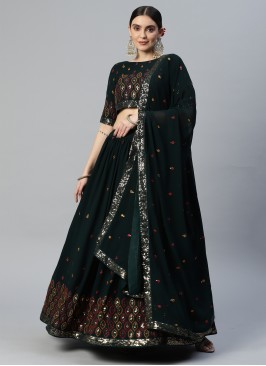 Beatify Green Embroidered Georgette Festive Wear LEhenga Choli