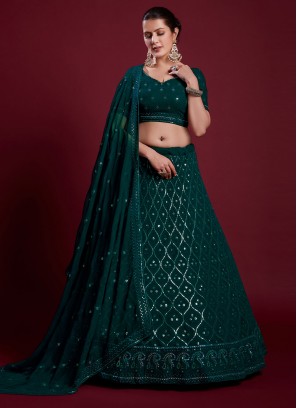 Beauteous Gota Work Green Georgette Designer Lehenga Choli