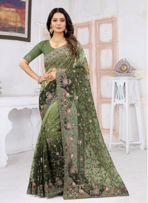 Beauteous Green Net Designer Traditional Saree