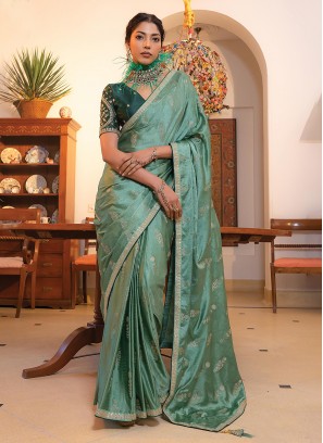 Beauteous Green Satin Classic Saree