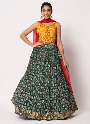 Beauteous Sequins Mehndi A Line Lehenga Choli