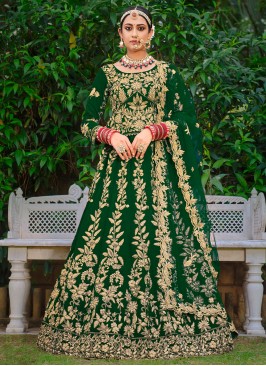 Beauteous Velvet Green Dori Work Trendy Lehenga Choli