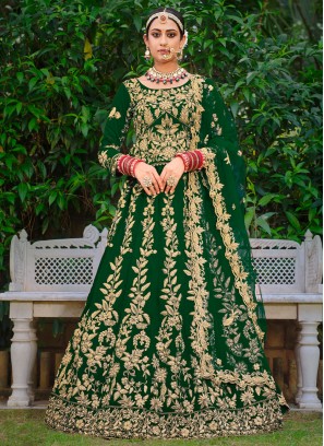 Beauteous Velvet Green Dori Work Trendy Lehenga Choli