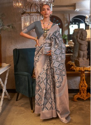 Beauteous Weaving Patola Silk  Grey Trendy Saree