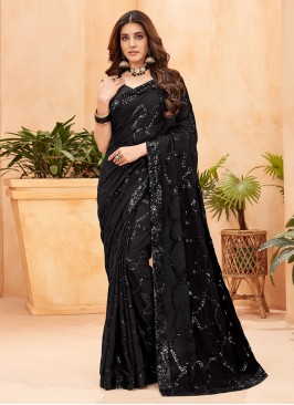 Beautiful Black Sequins Faux Georgette Traditional Saree