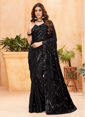 Beautiful Black Sequins Faux Georgette Traditional Saree