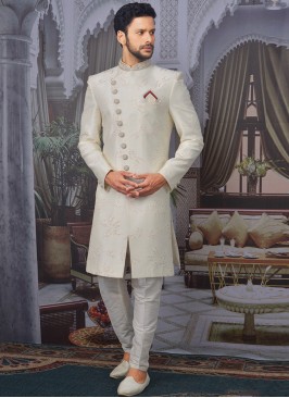 Beautiful Cream Color Function Wear Designer Sherwani