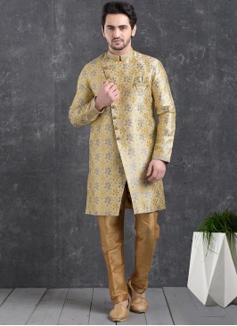 Beautiful Gold Color Function Wear Indo Western Kurta Pajama