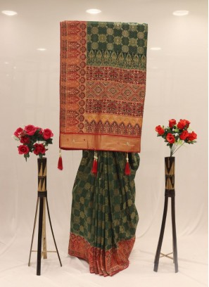 Beautiful Green And Red Banarasi Silk Saree