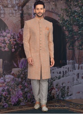 Beautiful Peach Color Function Wear Designer Sherwani