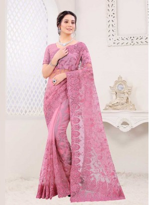 Beautiful Pink Color Net Saree