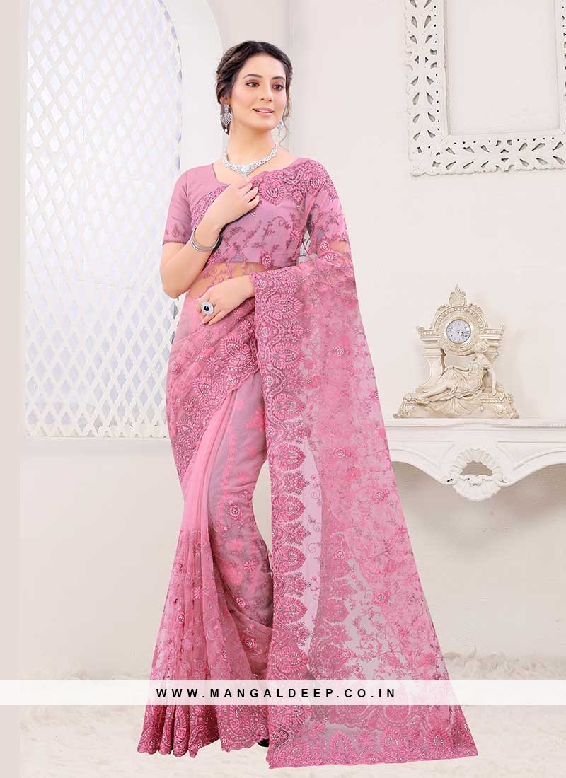 Beautiful Pink Color Net Saree