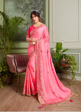 Beautiful Pink Color Stylish Saree