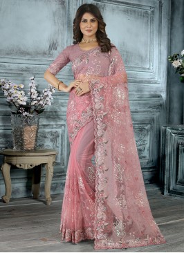 Beautiful Pink Net Contemporary Saree