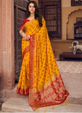 Beautiful Raw Silk Orange Trendy Saree