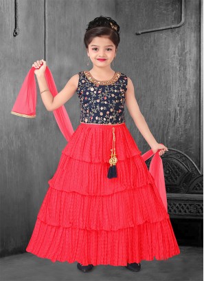 Beautiful Red And Blue Color Little Girls Dress