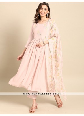 Beautiful Smooth Pink Musline Suit With Embroidery Work