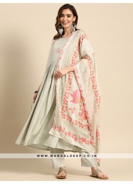 Beautiful Smooth Light Pista Musline Suit With Embroidery Work