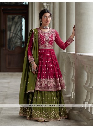 Attractive Pink Georgette Suit With Embroidery Work