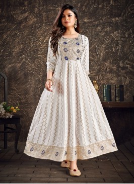 Beautiful White Rayon Printed Gown