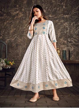 Beautiful White Rayon Printed Gown