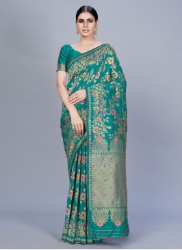 Beautiful Woven Green Banarasi Silk Classic Saree
