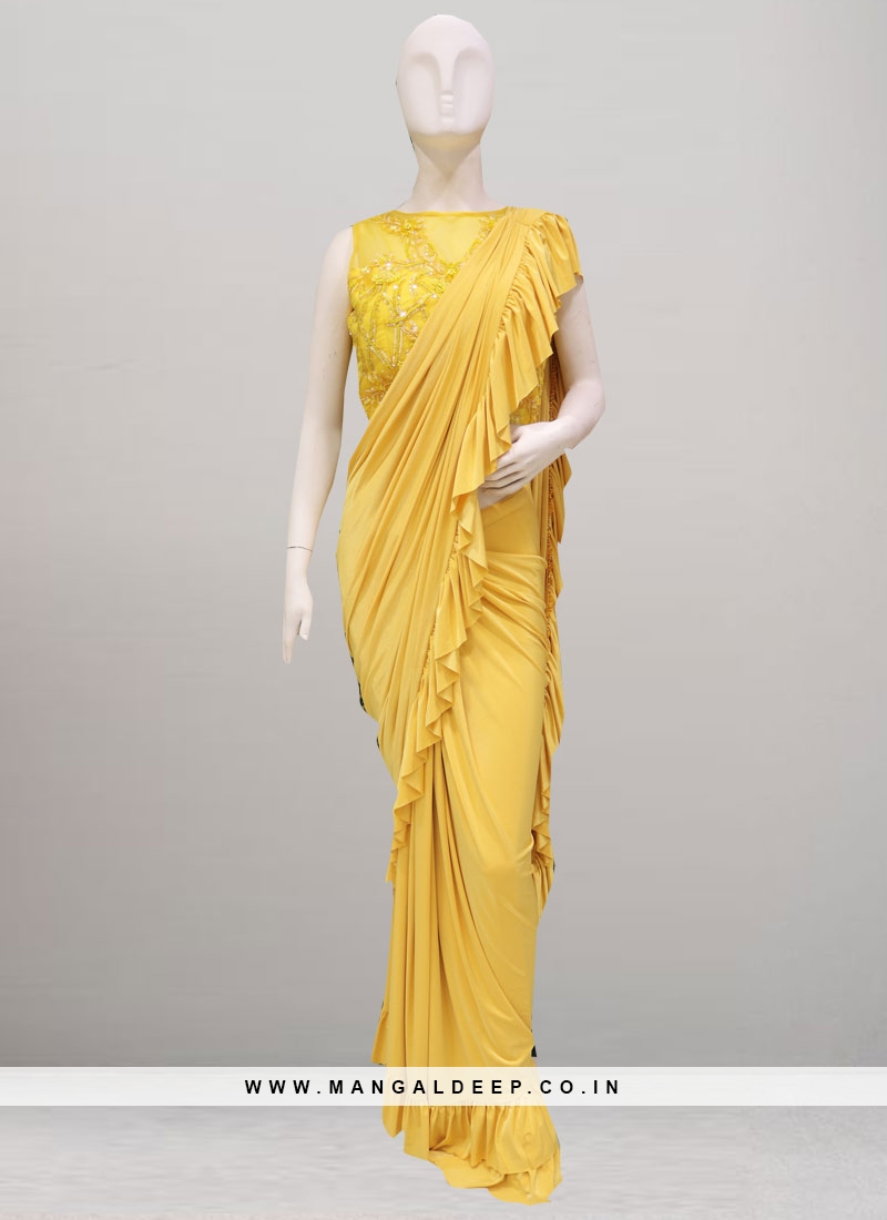 Beautiful Yellow Color Party Wear Saree