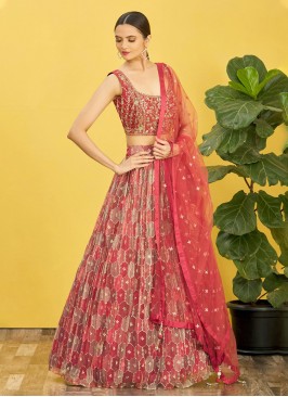 Beautiful Zari Chinon Rust Trendy Lehenga Choli