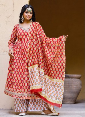 Beckoning Digital Print Red Designer Palazzo Salwar Kameez 