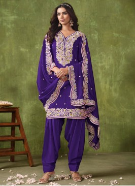 Beckoning Embroidered Violet Salwar Kameez 