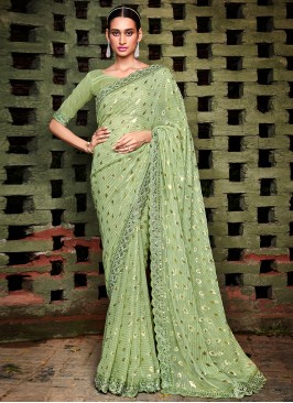 Beckoning Jacquard Silk Mirror Green Classic Saree