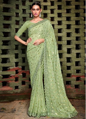 Beckoning Jacquard Silk Mirror Green Classic Saree