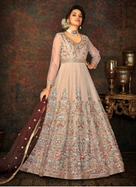 Beckoning Mauve  Net Floor Length Designer Suit