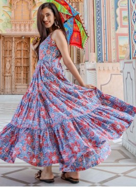 Beckoning Printed Lavender Readymade Trendy Gown 