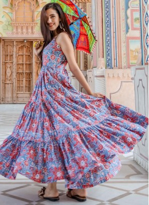 Beckoning Printed Lavender Readymade Trendy Gown 