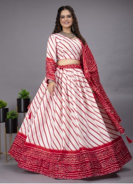 Beckoning Red Foil Print Lehenga Choli