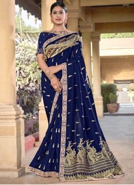 Beckoning Silk Blue Weaving Designer Traditional Saree