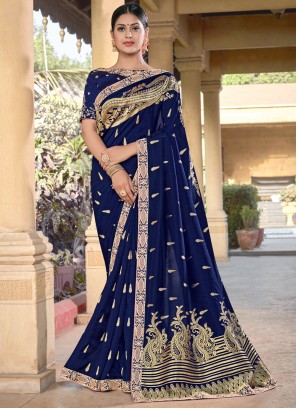 Beckoning Silk Blue Weaving Designer Traditional Saree