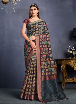 Bedazzling Black and Maroon Sequins Shaded Saree