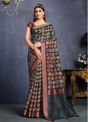 Bedazzling Black and Maroon Sequins Shaded Saree