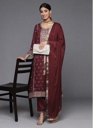 Bedazzling Embroidered Silk Blend Readymade Suit