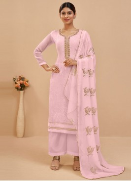 Bedazzling Georgette Zari Lavender Long Length Salwar Suit