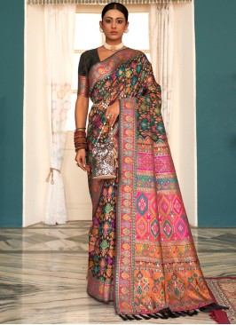 Bedazzling Multi Colour Kashmiri Pashmina Saree