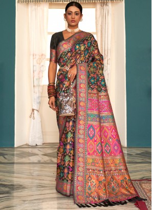 Bedazzling Multi Colour Kashmiri Pashmina Saree