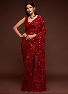 Bedazzling Sequins Faux Georgette Classic Designer Saree