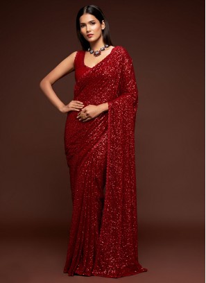 Bedazzling Sequins Faux Georgette Classic Designer Saree